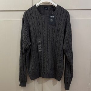 Men’s Izod gray classic cable knit sweater 100% cotton new XXL
